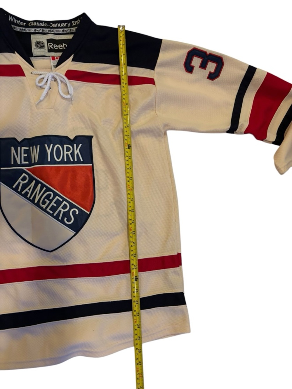 Reebok 2012 Winter Classic NY Rangers Cream/Navy/Red #30 Lundqvist Jersey Sz 48 - Picture 6 of 9